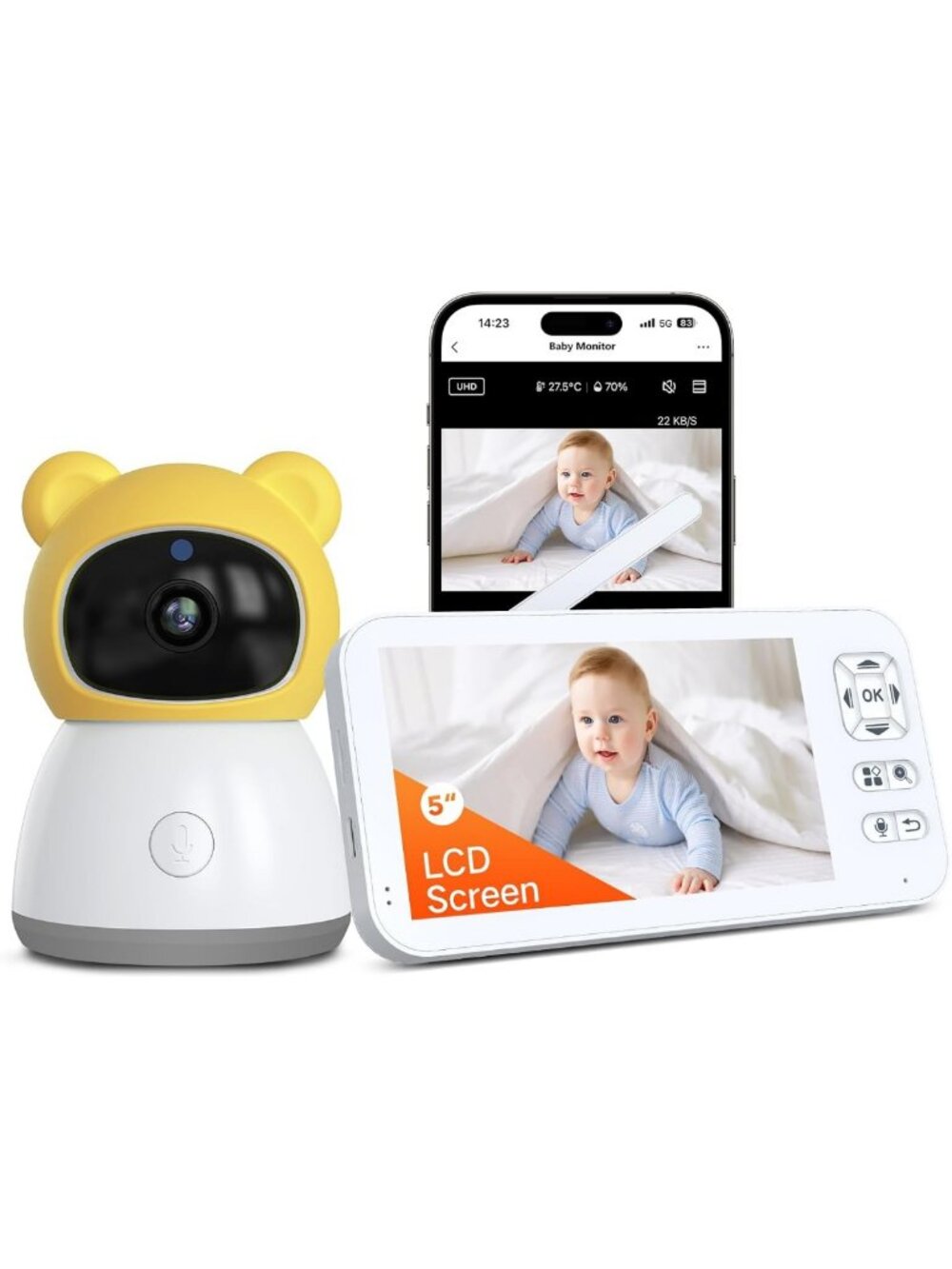2K Smart WiFi Baby Monitor with 5” Display, Audio, Auto Tracking & Night Vision